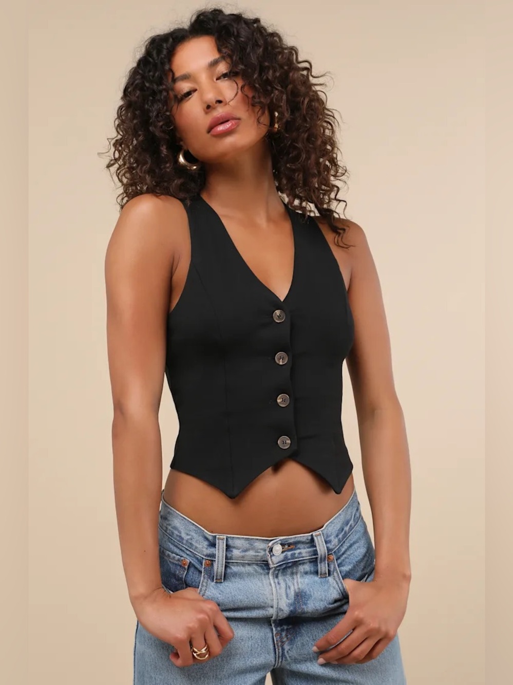 Lulus Elevated Impression Black Sleeveless Vest Top Size M NWT